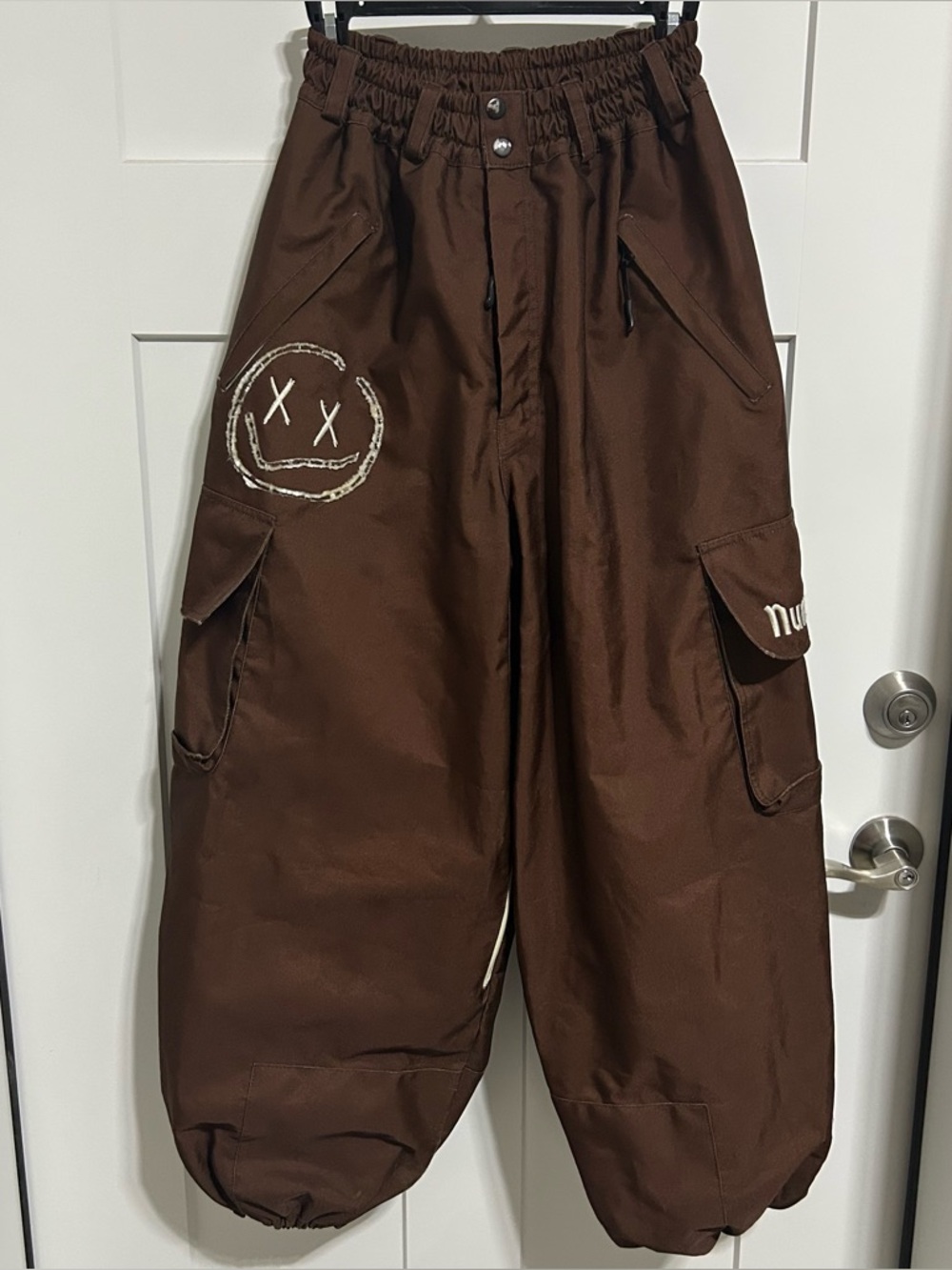 Numbskull Cargo Pants Streetwear Brown Multi Pocket Zipper Techwear Size L